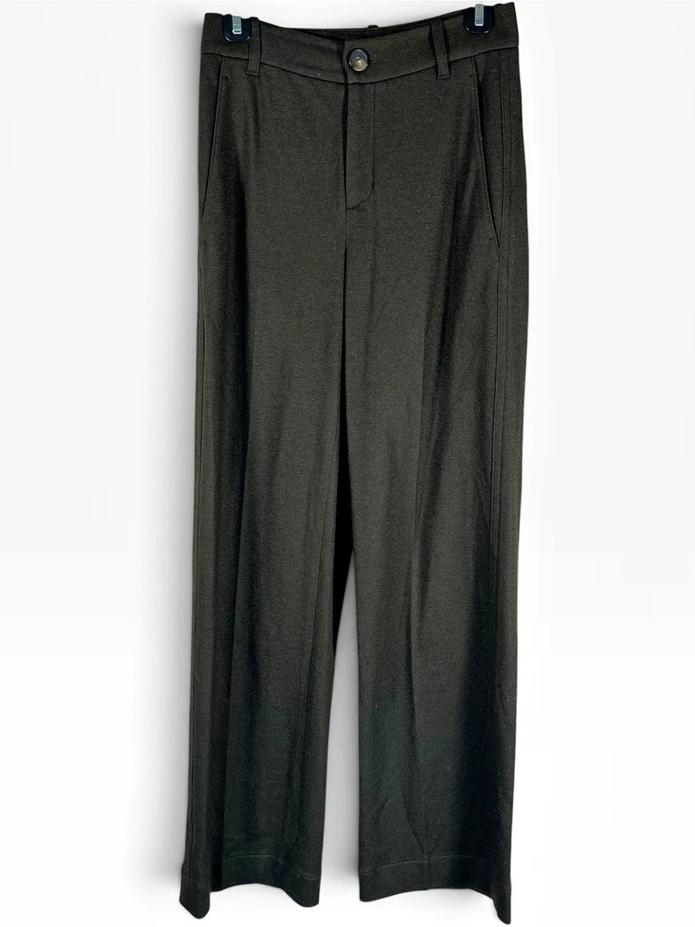 Vince Womens Wide Leg Trousers Size 0 Dark Olive Green Wool Pleated Quiet Luxury